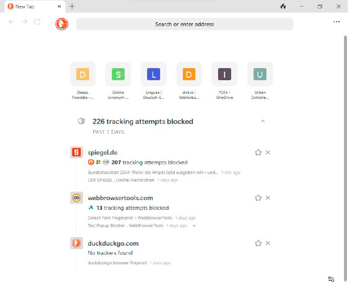 The DuckDuckGo browser prioritizes user privacy with enhanced tracking protection.