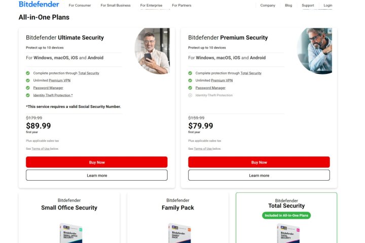 Bitdefender offers a variety of security and antivirus plans.