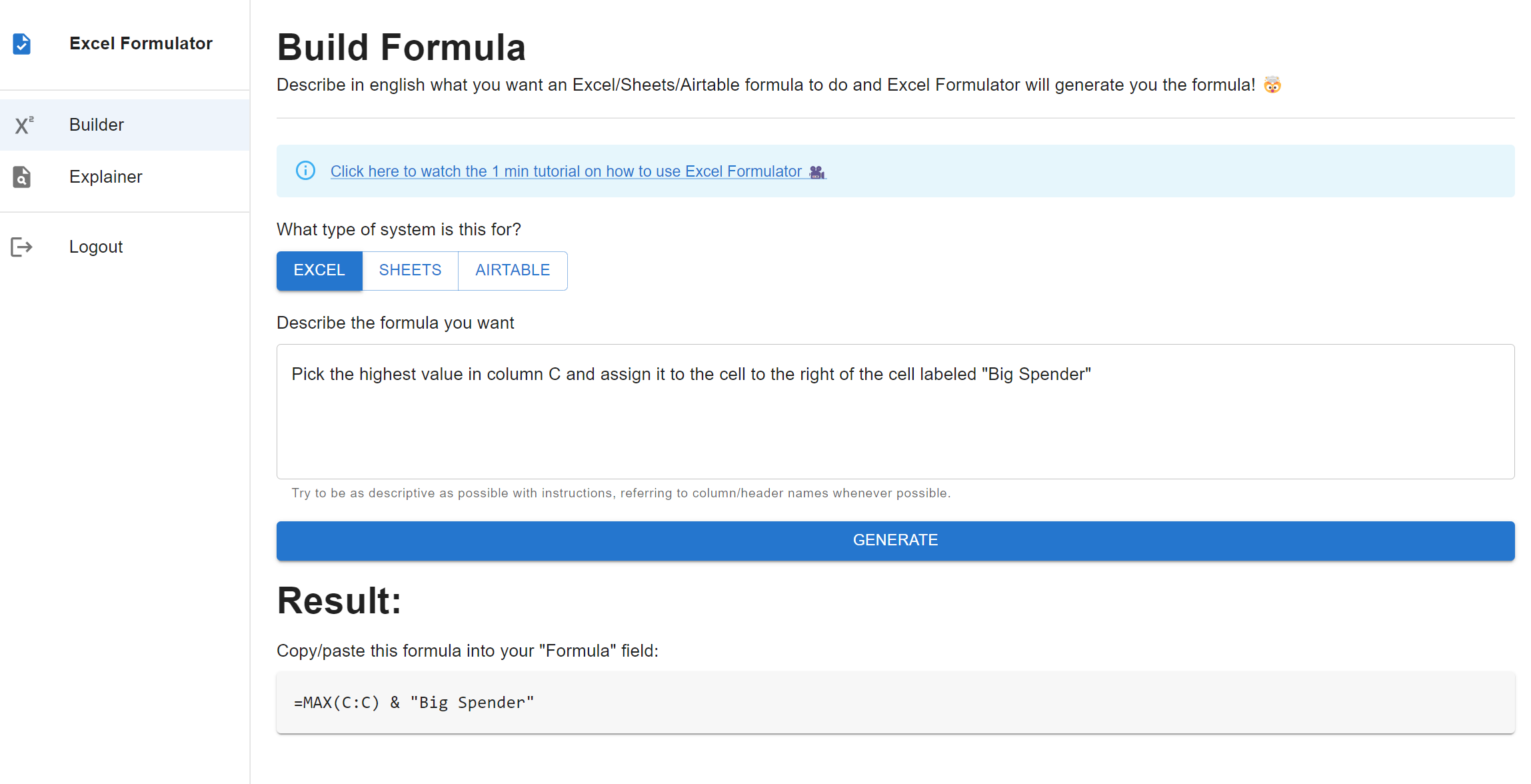 ExcelFormulator create formula