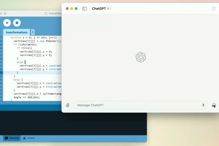 alt text: A screenshot of the ChatGPT desktop app open next to some lines of code.