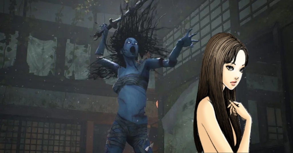 alt text: Promotional image for the Dead by Daylight Junji Ito Collection, showcasing The Artist as Miss Fuchi.