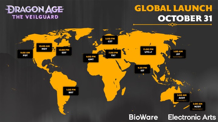 The release time map for Dragon Age: Dreadwolf.