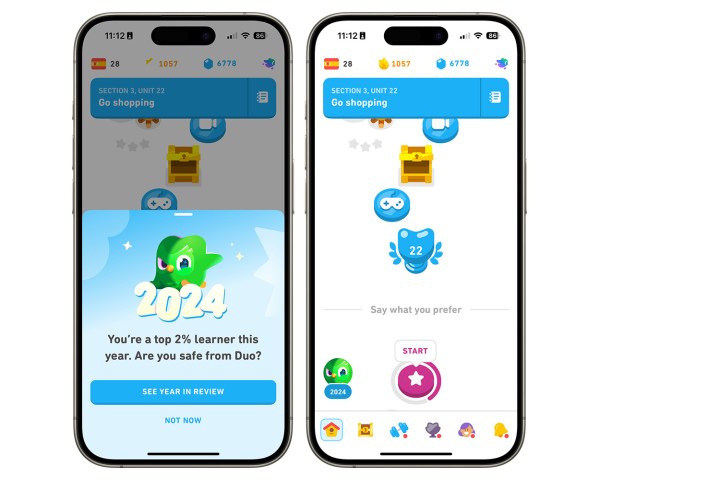 Steps to bring up the Duolingo 2024 Year in Review feature.