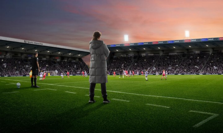 alt text: A promotional image for Football Manager 25, featuring a soccer player on the field.