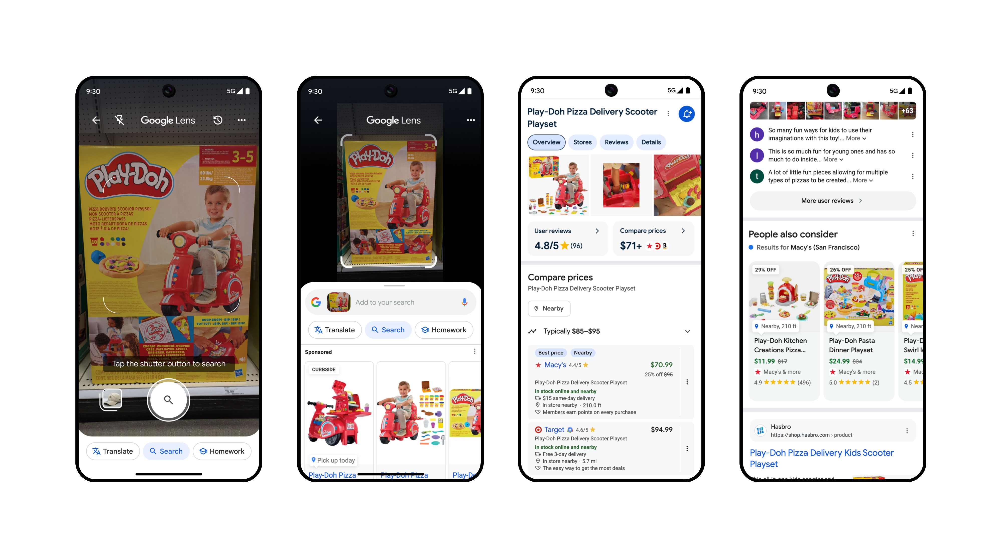 Screenshots of Google Lens being used for in-store shopping.