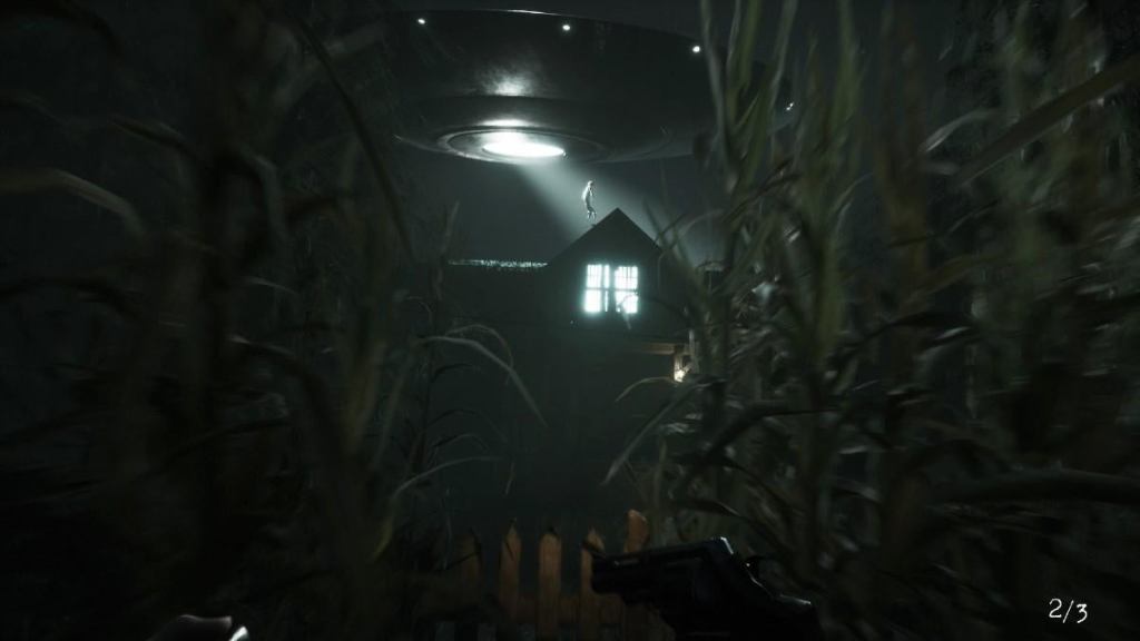 alt: A screenshot from Greyhill Incident showing the player character holding a baseball bat in a dimly lit environment.