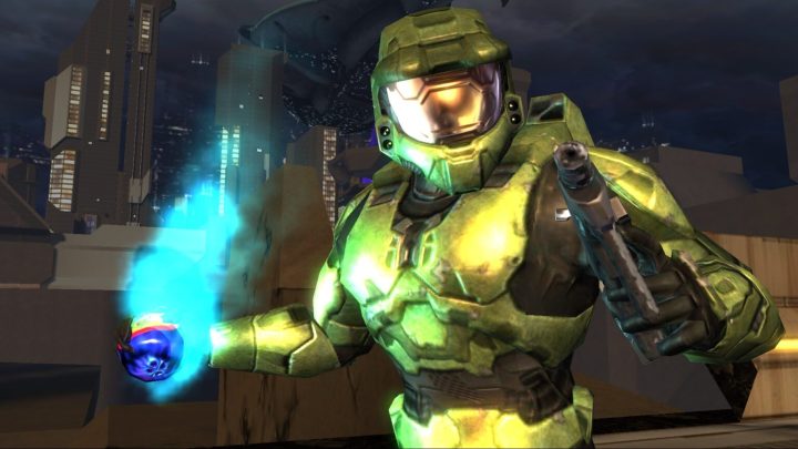 Alt text: A screenshot from Halo Infinite showing a remake of a classic Halo 2 multiplayer map.