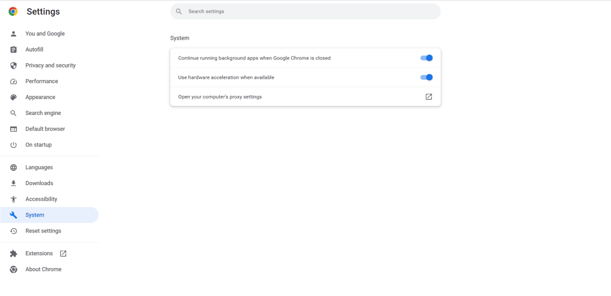 Chrome settings