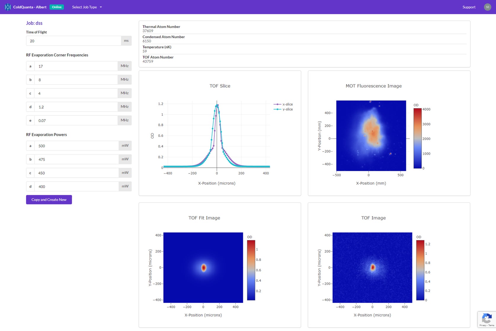 Screenshot of ColdQuanta's web interface for manipulating rubidium atoms.