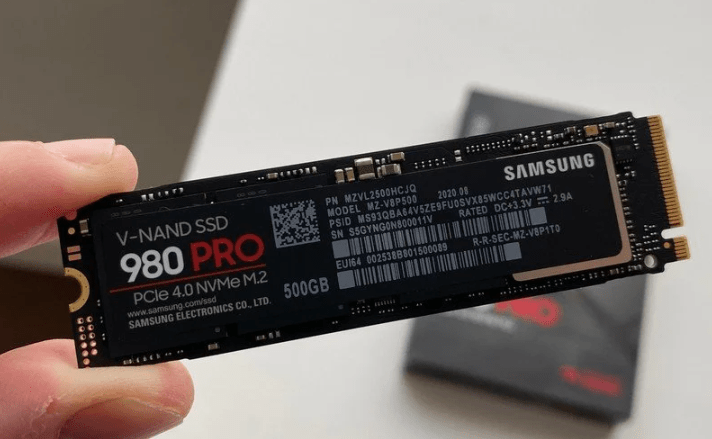 alt=Close-up of a Samsung 980 Pro SSD