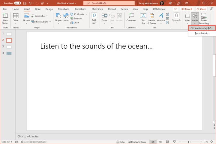 Adding audio from your PC in PowerPoint