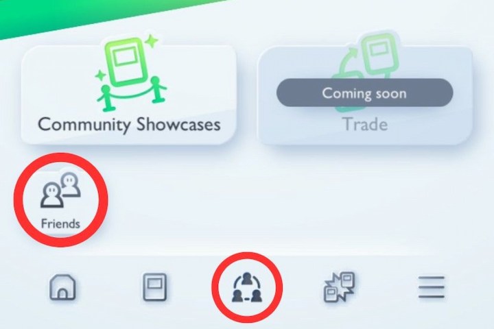 Pokemon TCGP Friends menu buttons circled red.