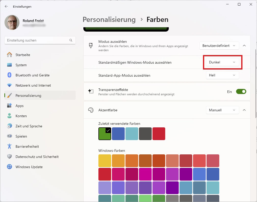 Personnalisierung Farben