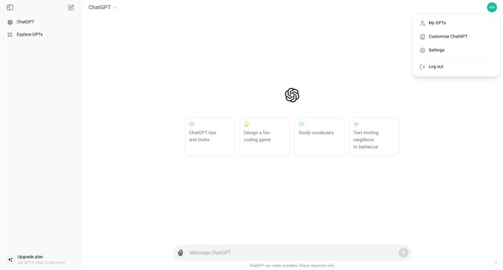 The ChatGPT home screen