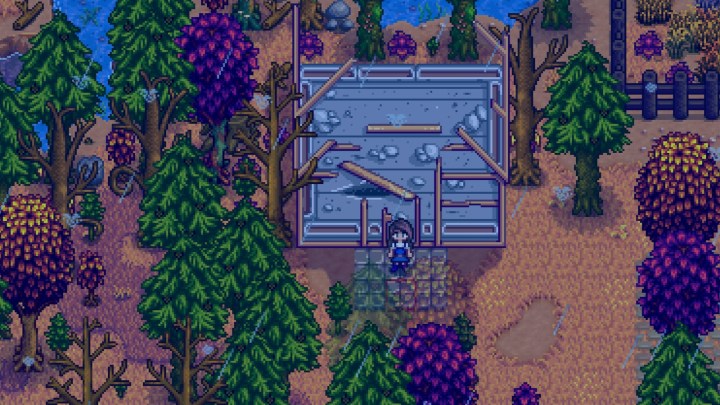 Dilapidated greenhouse in Stardew Valley.