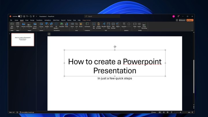 Creating a powerpoint first slide.