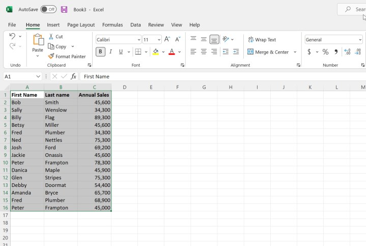 Selecting the data for conditional formatting in Microsoft Excel.