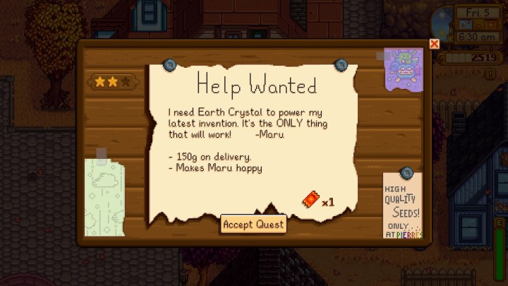 Stardew Valley Help Wanted quest board.