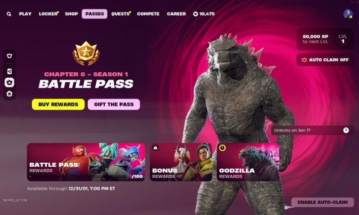 Godzilla skin in Fortnite Battle Pass