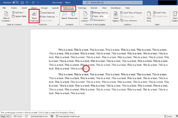 Accessing the References tab in Microsoft Word.