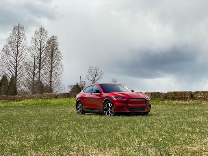 Angled front-end view of 2021 Ford Mustang Mach-E from passenger