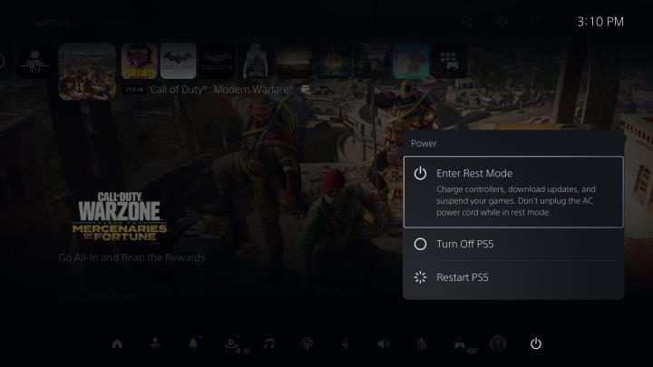 PS5 Rest Mode Menu