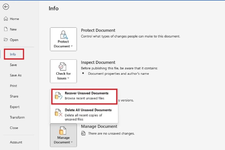 alt text: Screenshot of Microsoft Word's Document Recovery pane showing recovered files.