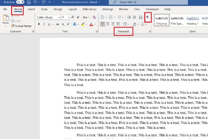 how to remove page break in word ms home tab paragraph section show hide button screenshot