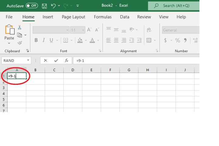 Subtracting two numbers within a cell in Excel using a formula.