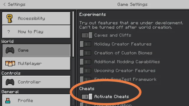 Minecraft Console Active Cheats.