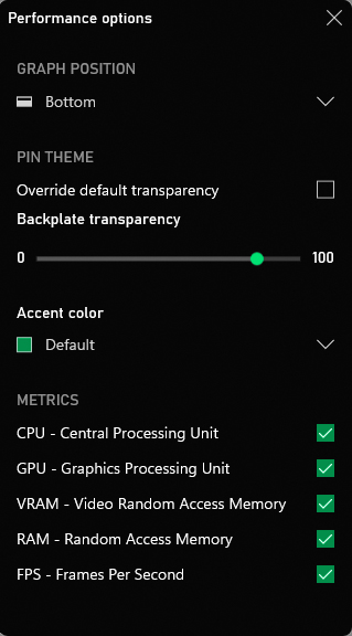 Xbox Game Bar Performance Options