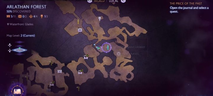 A map of Arlathan Forest highlighting the location of the Waterfront Glades and the Mysterious Circle.