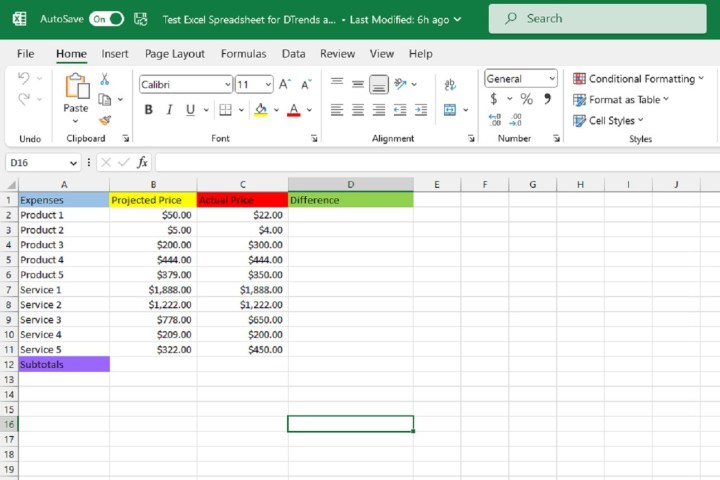 Excel Spreadsheet with sample data.