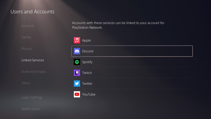 The Discord app link screen on PS5.