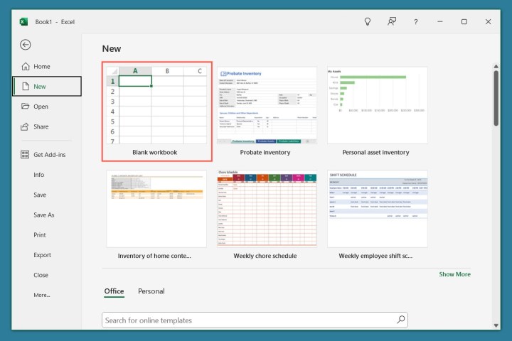 Blank workbook in Excel.