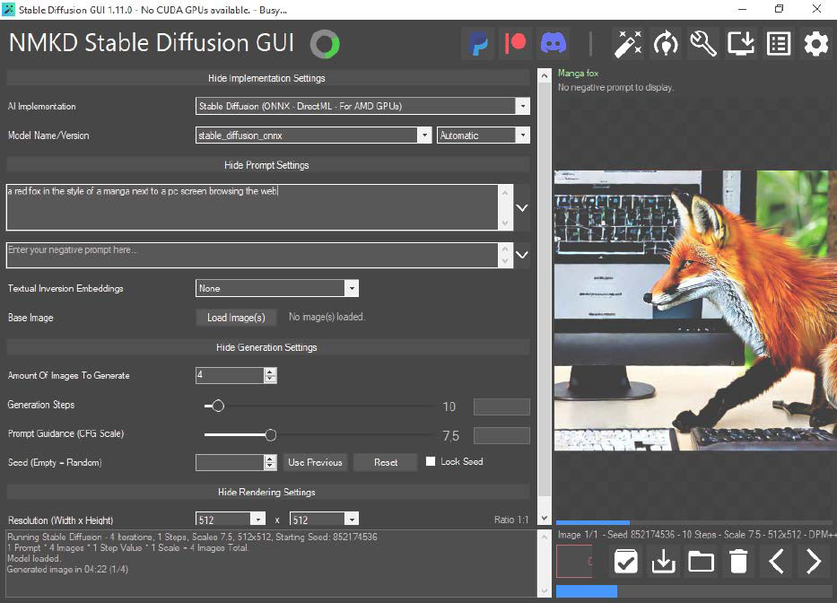 Complete package: NMKD Stable Diffusion GUI offers Windows users a comparatively simple start, because it provides an installer for all components of Stable Diffusion as an image generator.