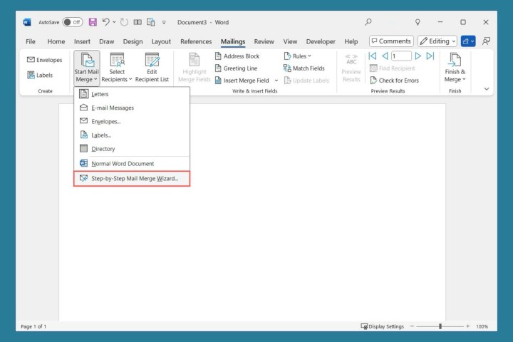 Mail Merge Wizard on the Word Mailings tab.