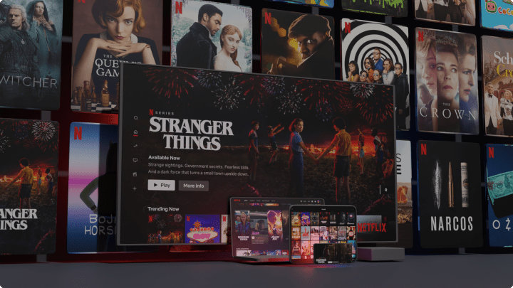 Netflix graphic with three screens.