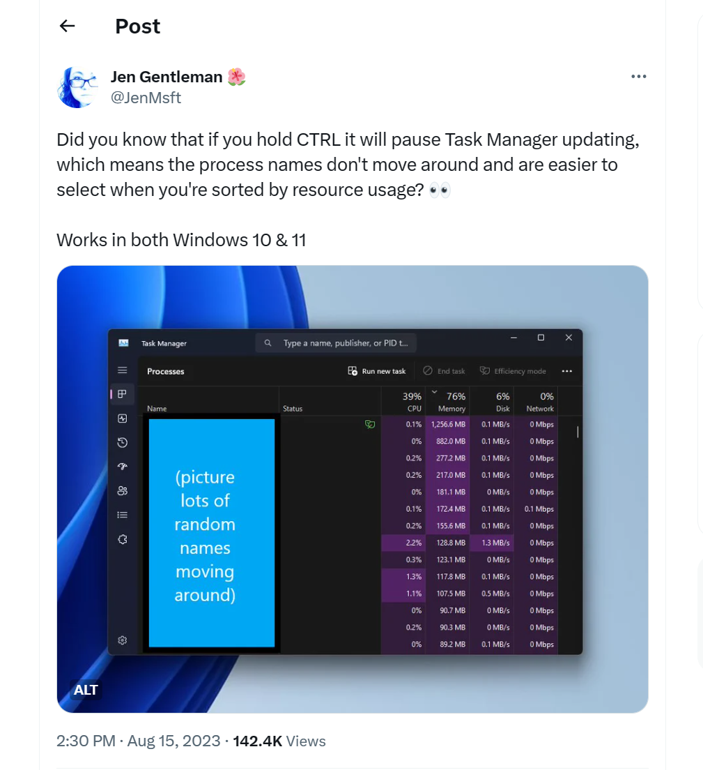 Freeze Windows Task Manager Updates with a Simple Shortcut