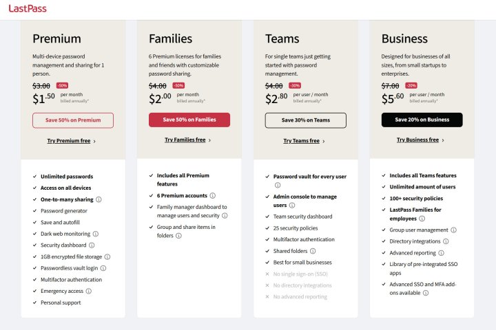 LastPass offers affordable individual and family plans.