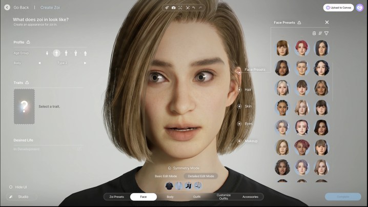 A woman built in the Inzoi character creator. She has short brown hair and big eyes looking off to the left.