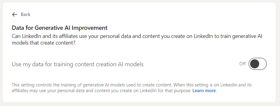 linkedin settings AI