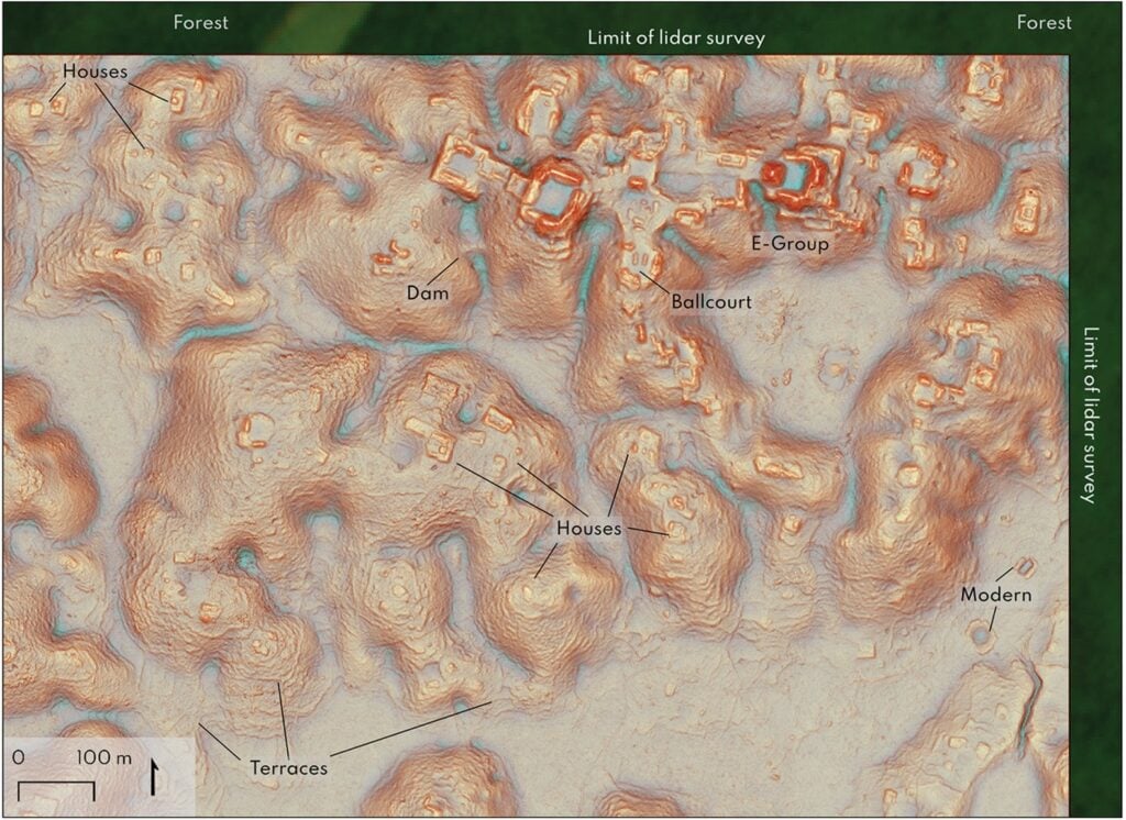 Lidar image of previously unknown Maya structures in Mexico.