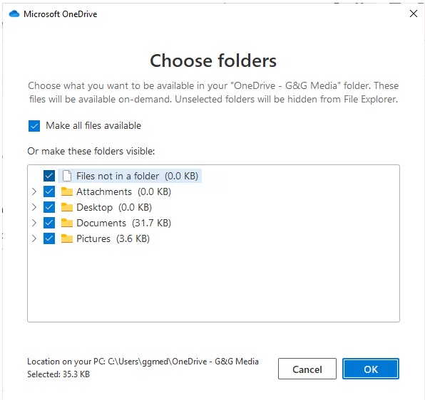 onedrive choose files