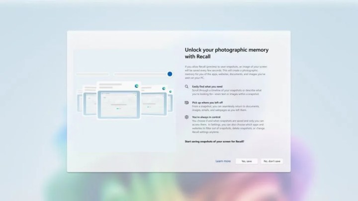 The out-of-box experience for setting up Recall in Windows.