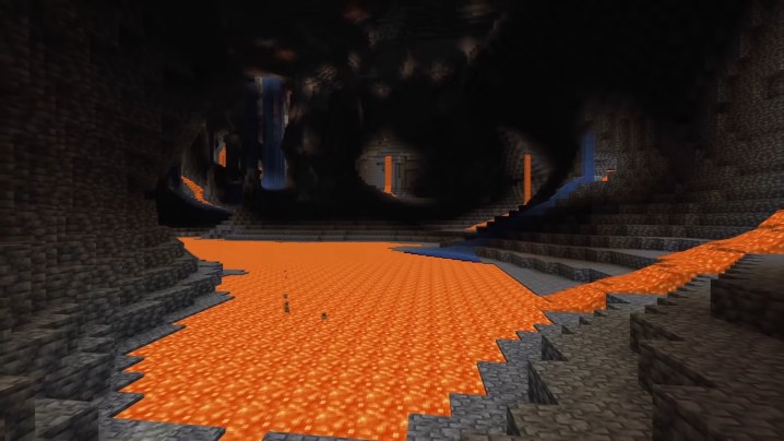 A cave with a lake of lava.