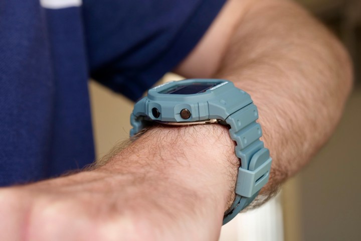 A person wearing the Casio G-Shock DW-H5600, seen from the side.