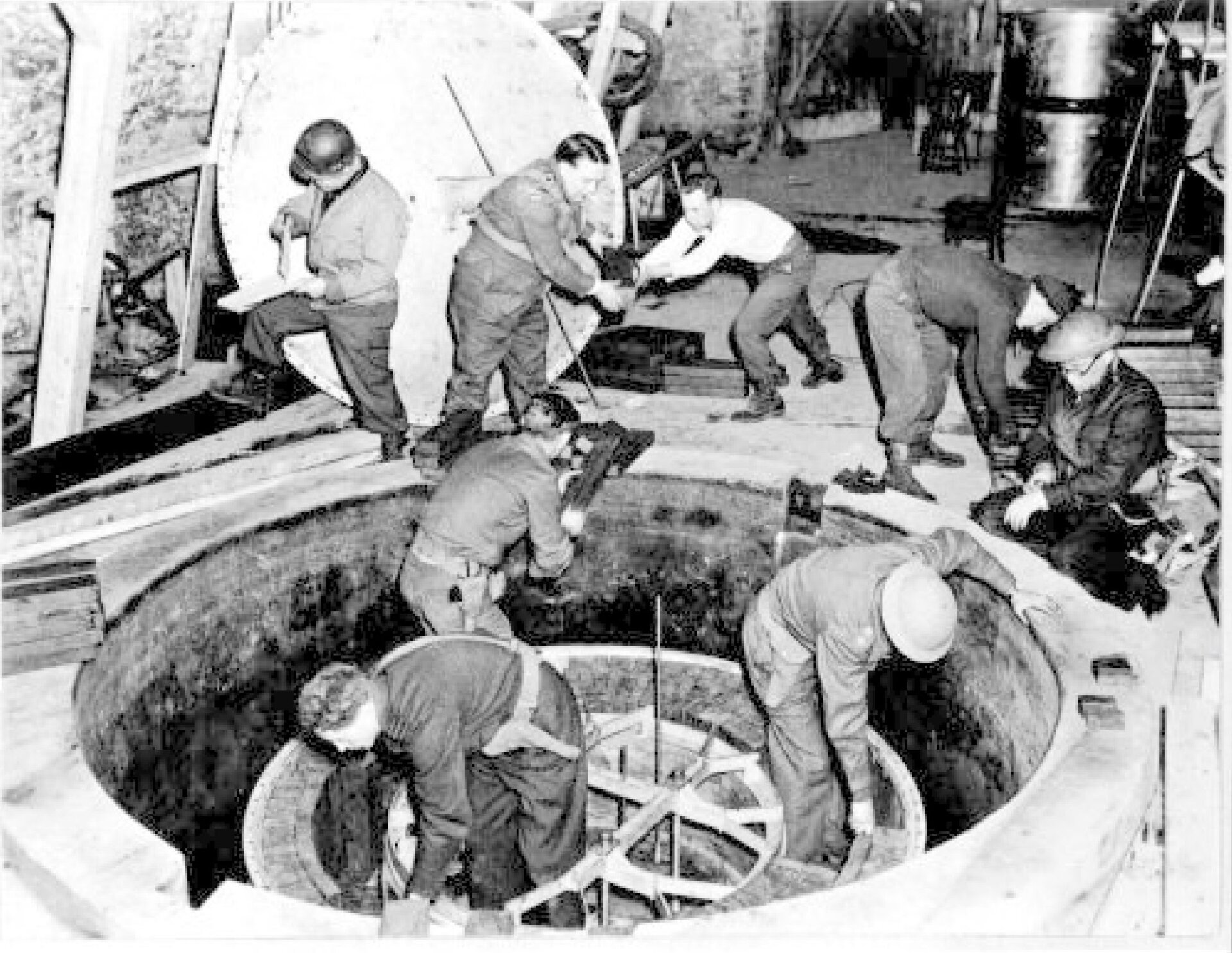 American and British troops disassemble the Nazi’s attempted nuclear reactor in Haigerloch in April 1945.