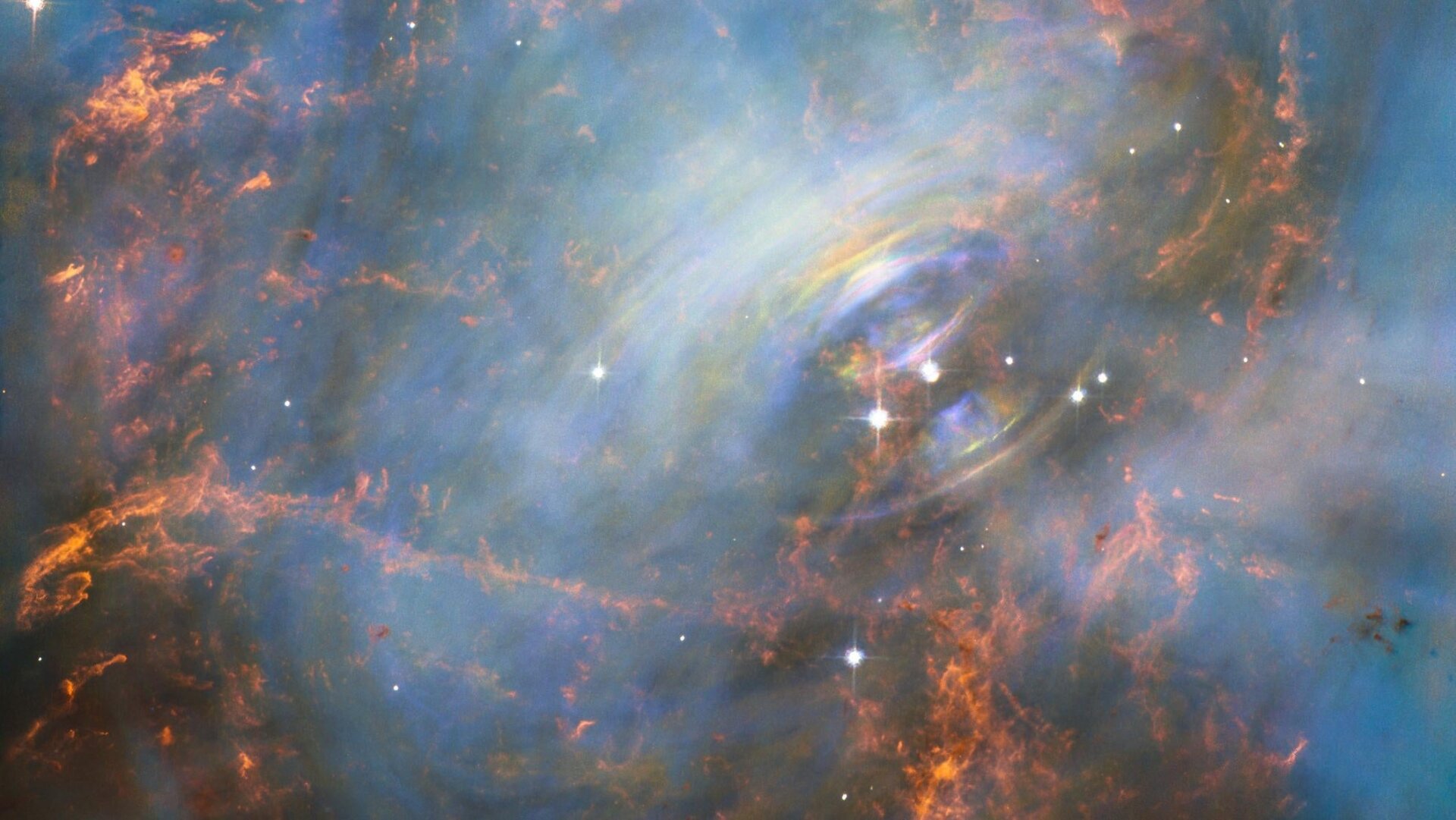 The Crab Nebula, imaged by the Hubble Space Telescope. A neutron star sits at the heart of the structure, which formed from a supernova. 