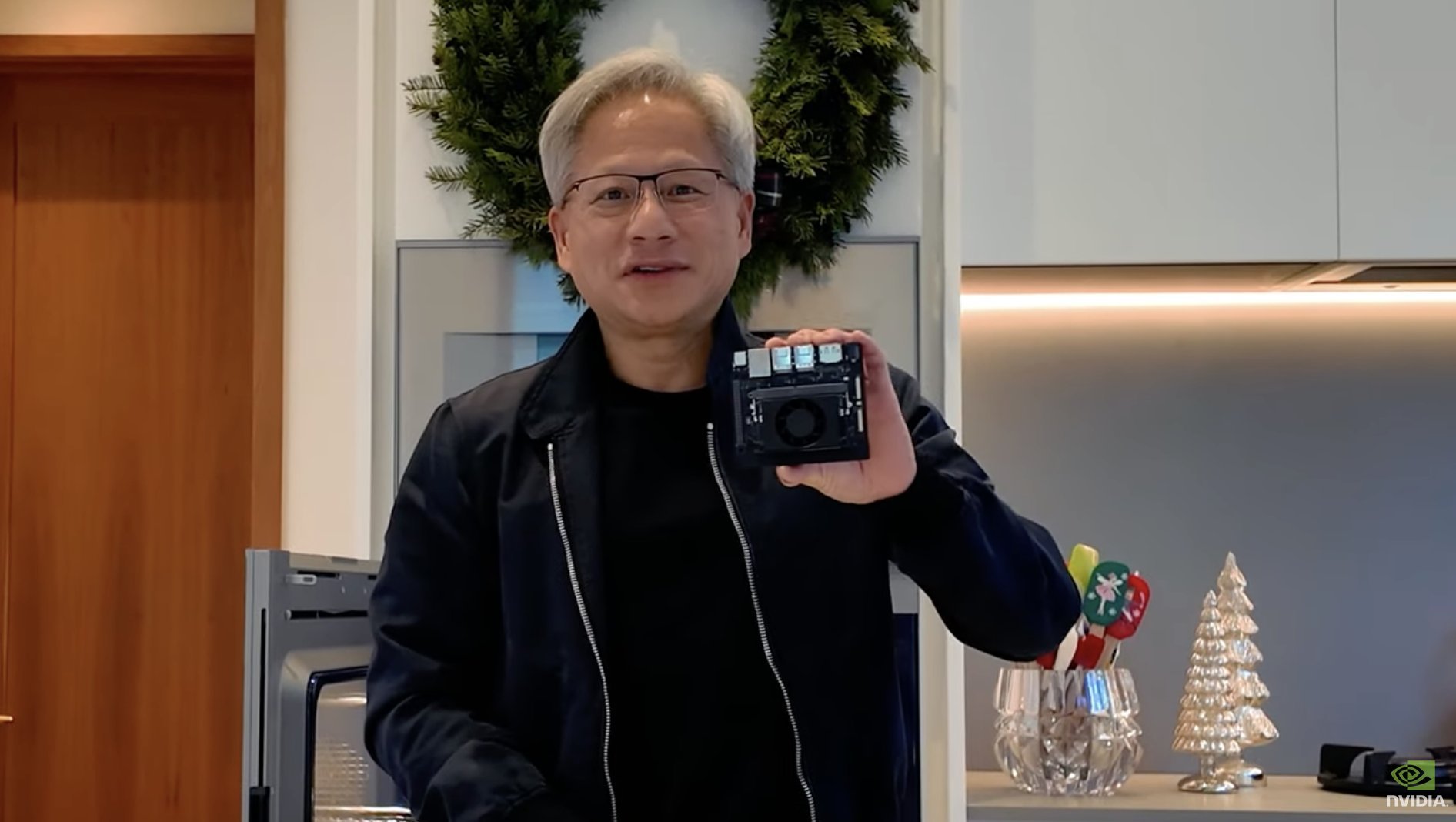 Nvidia CEO Jensen Huang on Tuesday debuted Nvidia’s latest Jetson computer for running AI programs locally. Credit: Nvidia